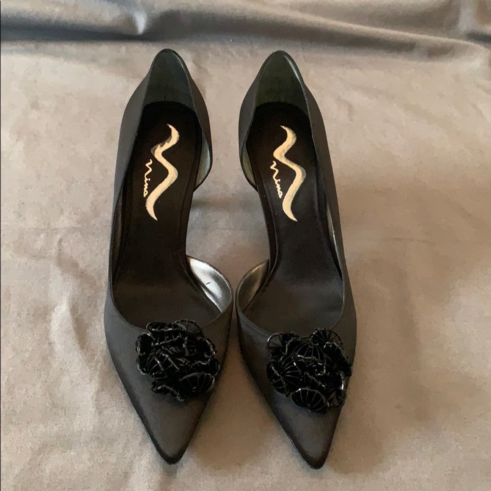 Nina Black Luster Satin Jade Pump